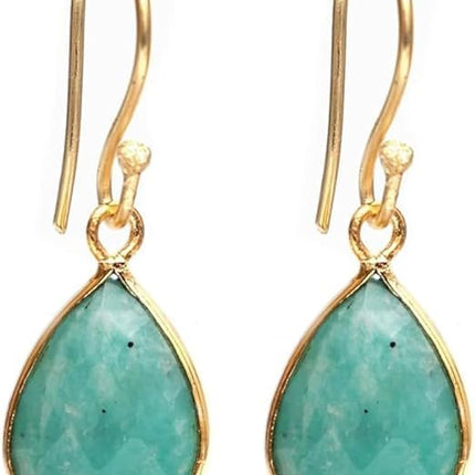 Gempires Teardrop Crystal Earring, Pear Shape Dangle Drop Earrings, Natural Gemstone Earring, Minimal, Everyday Wear, Hypoallergenic 14k Gold Plated, Gift for Mom Wife friend