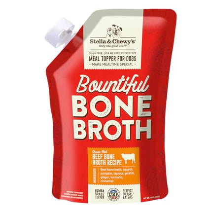Stella &amp; Chewy's Human-Grade Grass-Fed Beef Bone Broth for Dogs - Joint &amp; Gut Health Liquid Food Topper with Collagen &amp; Turmeric, 16 Fl Oz Resealable Pouch: Pet Supplies