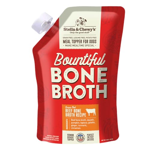 Human-Grade Grass-Fed Beef Bone Broth for Dogs - Joint & Gut Health Liquid Food Topper with Collagen & Turmeric, 16 Fl