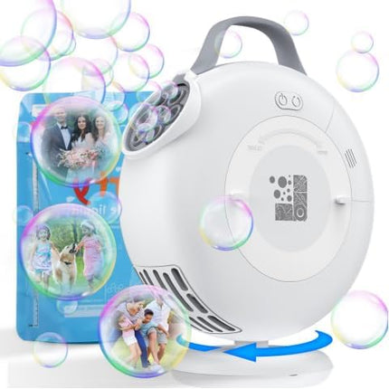 Bubble Machine, Automatic Bubble Blower for Kids Toddlers, 7600+ Bubbles Per Minute, 90° 200° Oscillating Electric Plug-in or Batteries Bubble Maker Toys for Outdoor Birthday Party - White