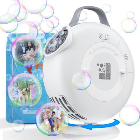 Bubble Machine, Automatic Bubble Blower for Kids Toddlers, 7600+ Bubbles Per Minute, 90° 200° Oscillating Electric Plug-in or Batteries Bubble Maker Toys for Outdoor Birthday Party - White