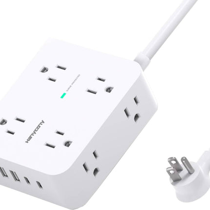 Power Strips with Surge Protection - HANYCONY 8 Widely Outlets with 4 USB Ports (2 USB C), 3-Side Outlet Extender Strip, 5 Ft Extension Cord, Ideal for Home Office College Dorm Room Essentials