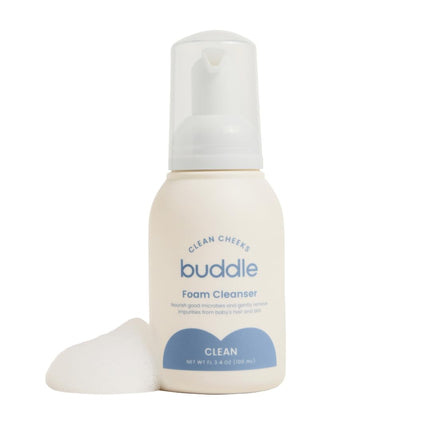 Buddle Clean Cheeks Baby Micellar No-Rinse Foam Cleanser with Chamomile, Witch Hazel, Arnica Montana, Skin Barrier Supporting, 3.4oz
