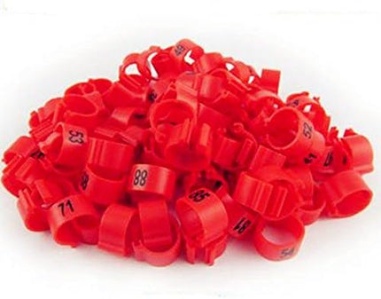 SourcetoHome 100pcs/lot 3mm 1-100 Numbered Clip snap Plastic Bird Ring Leg Bands Parrot Finch Canary Grouped (red) - General - front view