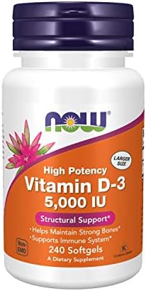 NOW Foods Vitamin D-3 5000 IU 240 softgels bottle - front
