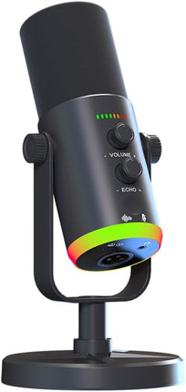 USB/XLR Desktop Dynamic Microphone with RGB Lighting, Noise Reduction, Mute Button & Headphone Jack - Podcast, Gaming, Streaming Mic for PC & Computer (Black)