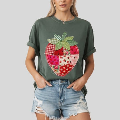 Faux Patchwork Strawberry T-Shirt, Colorful Strawberry - photo 5