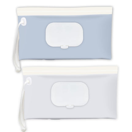 Baby Wipes Holder 2 Pack, Wipes Container & Wet Wipes Dispenser, Travel Wipes Case Reusable Wipes Pouch, Portable Wipe Holder for Diaper Bag, Blue & Beige