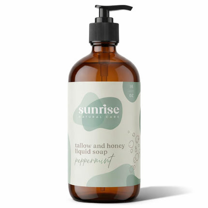 Tallow & Honey Liquid Soap – Peppermint – Natural Face, Body & Hand Wash – Grass-Fed Beef Tallow Cleanser – Gentle Moisturizing Soap – 16 oz