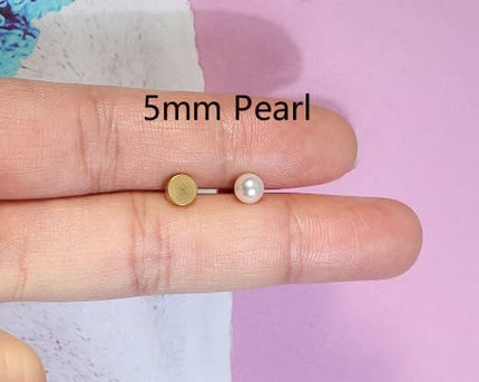 Renkovte Pearl Stud Earrings Screw Back,Flat Back Pearl Cartilage Helix Earrings 316L Surgical Steel Cartilage Piercing Jewelry Gift for Women(4mm 5mm 6mm Pearl,Gold&Silver)