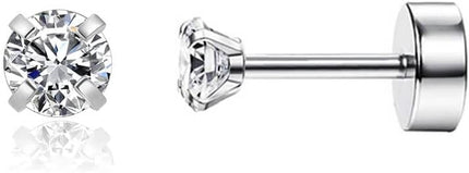 Renkovte Dainty Screw Flat Back Stud Earrings | Hypoallergenic 316L Stainless Steel | 5A CZ Sparkle | Secure Screw-On Design | Perfect for Cartilage & Sensitive Ears (2mm, 3mm, 4mm,Silver Color)