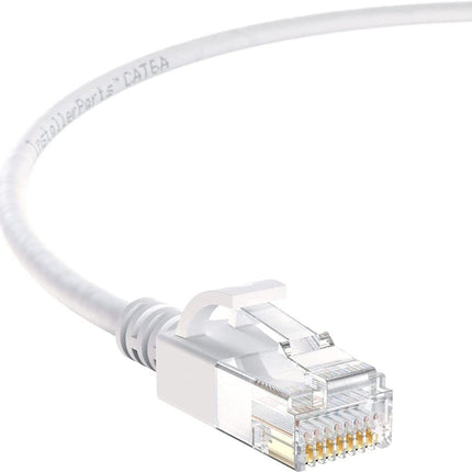 InstallerParts Ethernet Cable CAT6A Slim Cable UTP Booted 9 Inch (10 Pack) - White - Professional Series - 10Gigabit/Sec Network/High Speed Internet Cable, 28AWG, 550MHZ