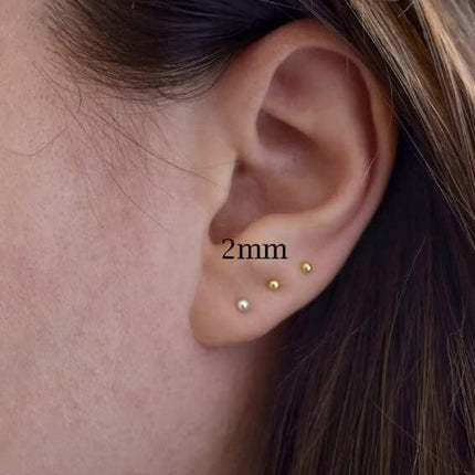 Renkovte Tiny Ball Stud Earrings for Women,Dainty 2mm 3mm 4mm Ball Studs for Cartilage Helix Second Lobe Piercing 316 Surgical Steel Hypoallergenic