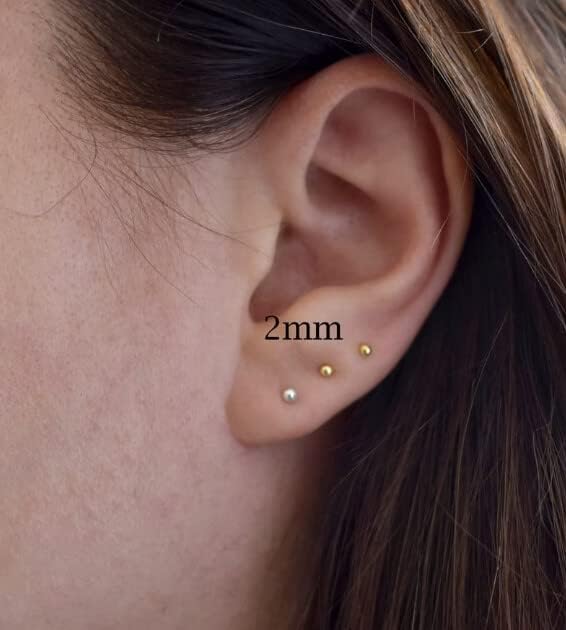 Tiny Ball Stud Earrings for Women,Dainty 2mm 3mm 4mm Ball Studs for Cartilage Helix Second Lobe Piercing - photo 2
