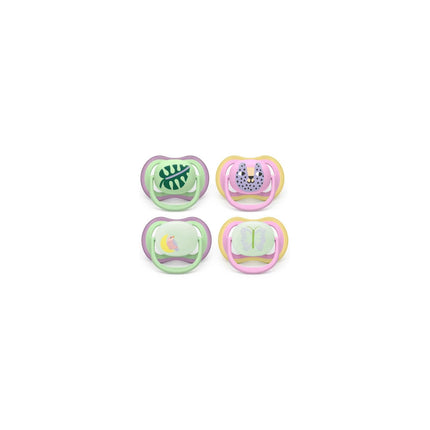 Philips Avent Ultra Air Day & Night Pacifiers - Orthodontic Design, for Babies 6-18 Months, Glow-in-the-Dark Version, Soft Silicone Symmetrical Nipple, BPA-free, 2 Sterilizing Cases, 4 Pack, SCF087/32