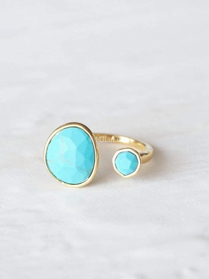 Bold 14K Gold-Plated Statement Ring with Simulated Blue Turquoise - photo 5