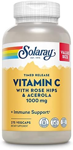 SOLARAY Vitamin C 1000mg Time Release Capsules with Rose Hips & Acerola – 100 Count