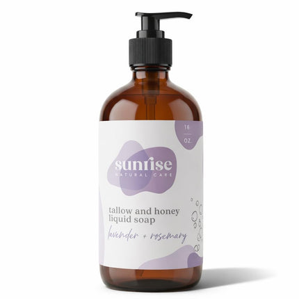 Tallow & Honey Liquid Soap – Lavender + Rosemary – Natural Face, Body & Hand Wash – Grass-Fed Beef Tallow Cleanser – Gentle Moisturizing Soap – 16 oz