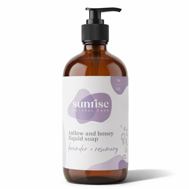 Tallow & Honey Liquid Soap – Lavender + Rosemary – Natural Face, Body & Hand Wash – Grass-Fed Beef Tallow Cleanser – Gentle Moisturizing Soap – 16 oz