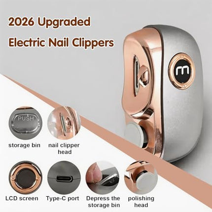 Electric Nail Clipper, Electric Nail Clippers for Seniors with LED Light, Cordless Automatic Nail Trimmer with Adjustable Speed for Fingernails and Toenails (3 Speed Settings, White)