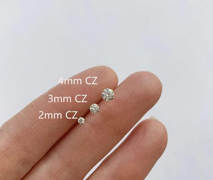 Screw-On Flat Back Stud Earrings, 316L Stainless Steel, Cubic Zirconia, Silver Color - photo 5