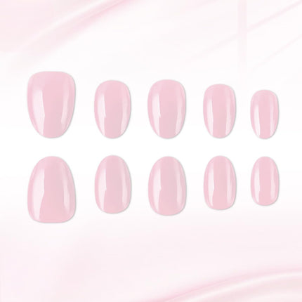 Soft Pink Press on Nails Short Oval Fake Nails with Solid Color Design,Reusable Artificial Nails,Easy Apply Full Cover Stick on Nails for Women Manicure 32Pcs