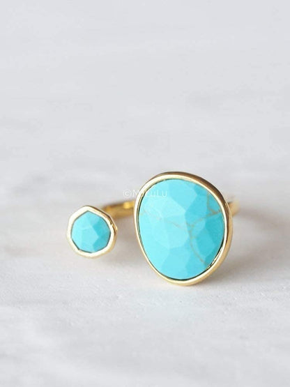 Bold 14K Gold-Plated Statement Ring with Simulated Blue Turquoise - photo 3
