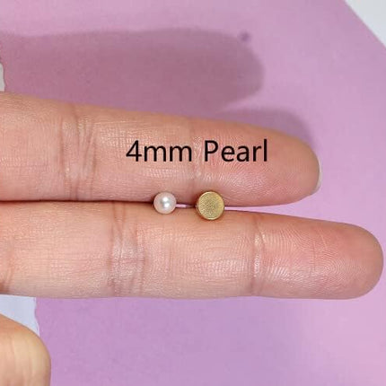 Renkovte Pearl Stud Earrings Screw Back,Flat Back Pearl Cartilage Helix Earrings 316L Surgical Steel Cartilage Piercing Jewelry Gift for Women(4mm 5mm 6mm Pearl,Gold&Silver)