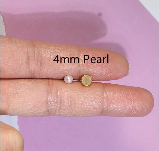 Pearl Stud Earrings Screw Back,Flat Back Pearl Cartilage Helix Earrings 316L Surgical Steel Cartilage - photo 3