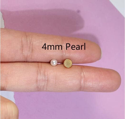 Pearl Stud Earrings Screw Back,Flat Back Pearl Cartilage Helix Earrings 316L Surgical Steel Cartilage - photo 3