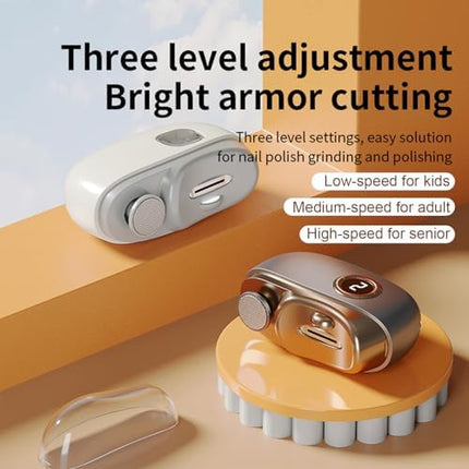 Electric Nail Clipper, Electric Nail Clippers for Seniors with LED Light, Cordless Automatic Nail Trimmer with Adjustable Speed for Fingernails and Toenails (3 Speed Settings, White)