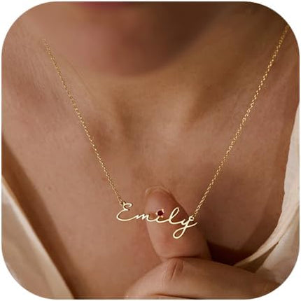 Xianofu Mothers Day Personalized Name Necklace for Women, 18K Gold Plated Handmade Custom Necklace with Kids Name, Dainty Birthstone Choker Nameplate Jewelry Gift for Mom
