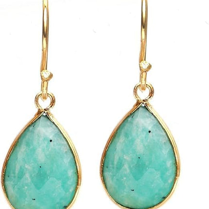 Gempires Teardrop Crystal Earring, Pear Shape Dangle Drop Earrings, Natural Gemstone Earring, Minimal, Everyday Wear, Hypoallergenic 14k Gold Plated, Gift for Mom Wife friend
