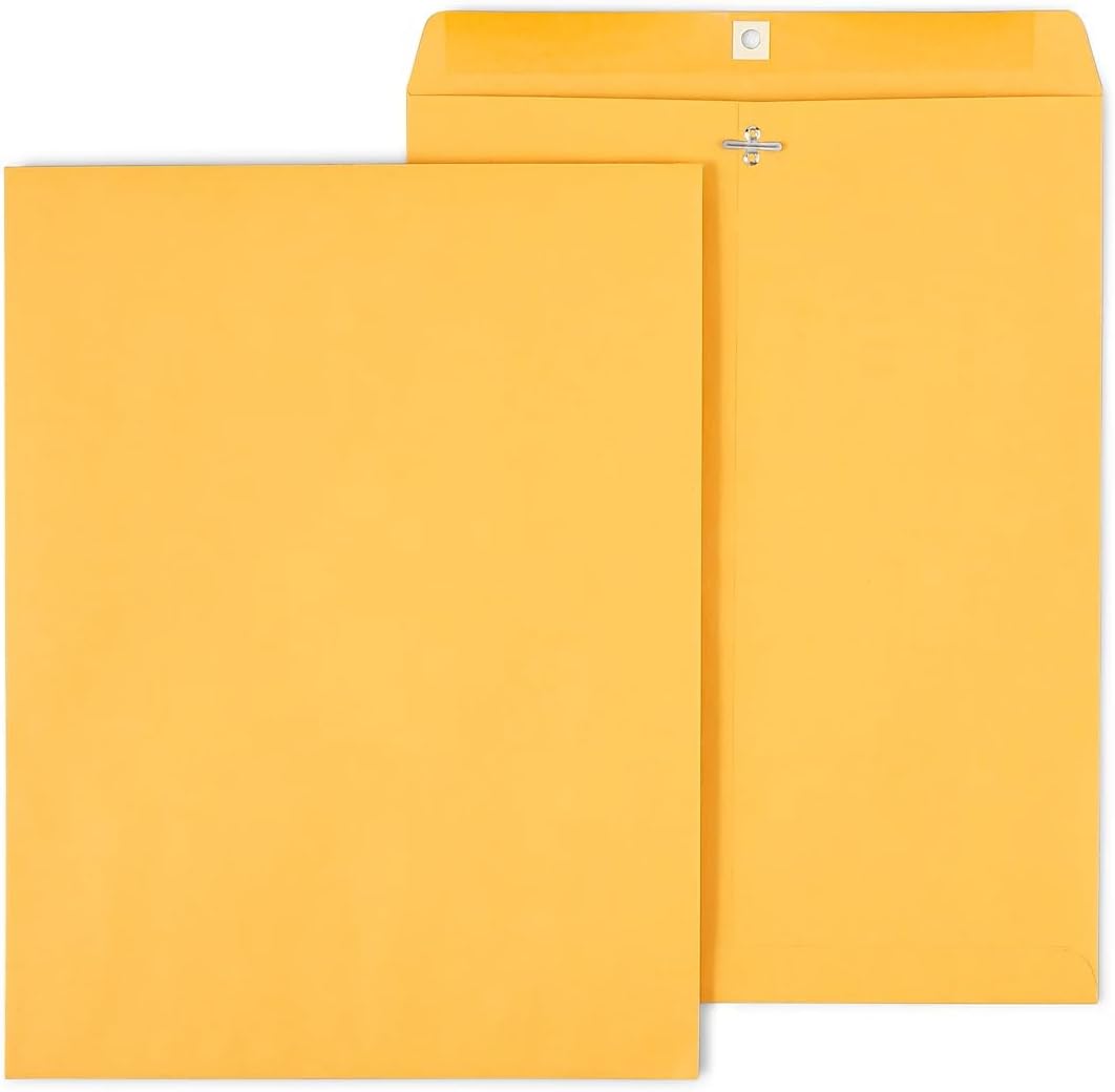 12 x 15.5 Clasp & Moistenable Glue Kraft Catalog Envelopes, Brown, Heavy‑Duty Mailing Envelopes for Documents, 100/Box