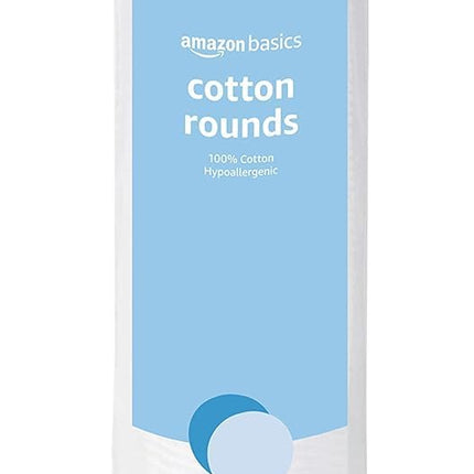 Amazon Basics Hypoallergenic Cotton Rounds for Makeup Removal and Skincare, 100 Count, 1 Pack
