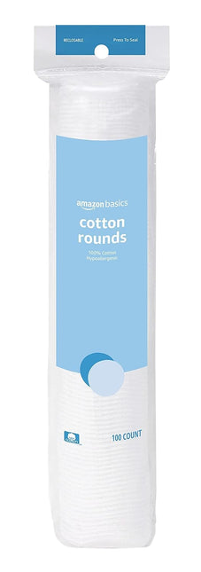 Hypoallergenic Cotton Rounds for Makeup Removal and Skincare, 100 Count, 1 Pack