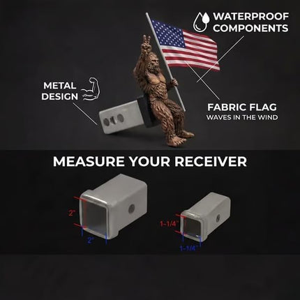 Patriot Bigfoot Trailer Hitch, Funny Flag TrailerHitch Cover, Fits 2 Inch & 1.25 Inch Receivers, Patriotic Truck Accessory for Trucks SUVs Pickups, Car Accessory for Men (2 Inch Receiver)