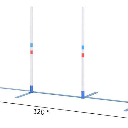 Lightweight Dog Agility Weave Pole Kit 6 Adjustable PE Poles for Outdoor Training 120inLx23.5inDx37inH White 5.3lb Includes Foldable Carry Bag