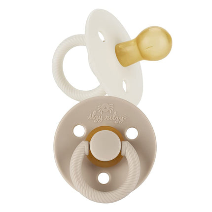 Itzy Ritzy Natural Rubber Newborn Pacifiers – Baby Pacifiers with Cherry-Shaped Nipple & Large Air Holes for Added Safety - Set of 2 Binkies in Coconut & Toast (Ages 0 – 6 Months)