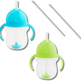 Weighted Straw Sippy Cups for Toddlers 7 oz, Leak Proof, Easy to Hold, Blue/Green