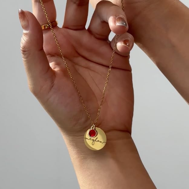 Personalized Name Necklace with Birthstone Gold Pendant - photo 4
