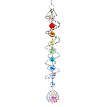 20.5in Sea Blue Crystal Gazing Ball Spiral Wind Spinner Suncatcher