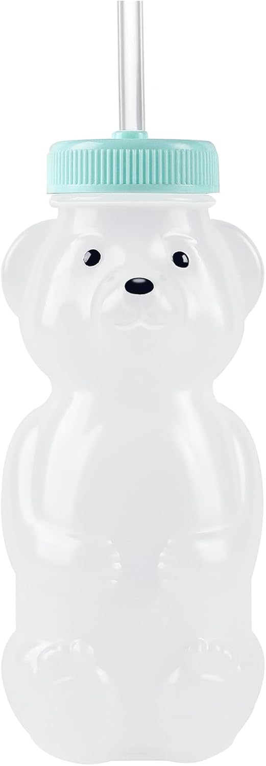 Honey Bear Straw Cups for Babies 1 pack, 8oz straw bear cup with improved safety lid design, honeybear baby cup straw