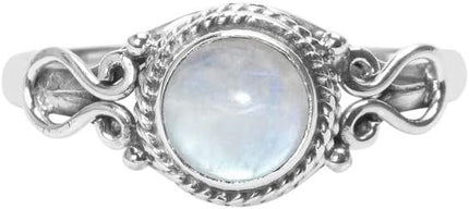 Gemstone Ring, Handmade 925 Sterling Silver Rings for Women Girls, Natural Gemstone Ring US size 5 Solitaire Ring, Round Stone Ring, Minimalist Birthstone Gift Jewelry for her