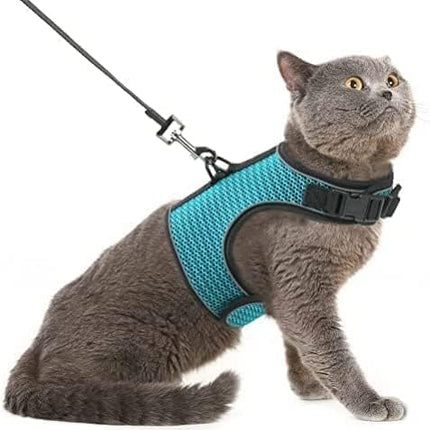 PUPTECK Soft Mesh Cat Vest Harness and Leash Set Puppy Padded Pet Harnesses Escape Proof for Cats Small Dogs (X-Large, Lake Blue)