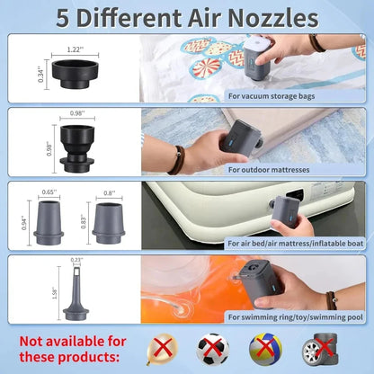 USA-CALI Mini Electric Air Pump close-up nozzle and valve attachments