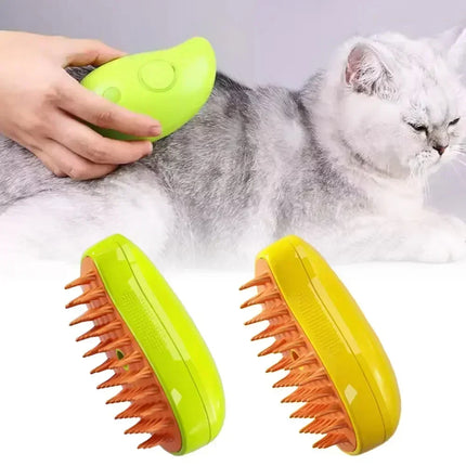 Steamy Brush for Cats close-up showing steam vents and soft bristle head