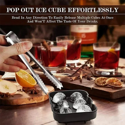 Silicone ice ball mold tray open showing flexible food-grade silicone construction