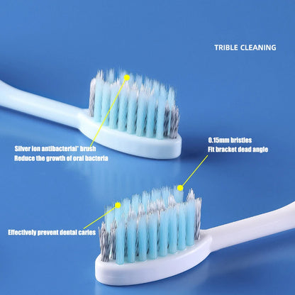 Portable 3 in 1 toothbrush in hand demonstrating ergonomic grip and size