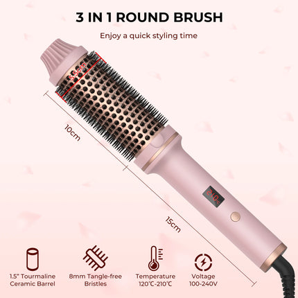 Ceramic hair curler brush bristles and heated ceramic barrel close-up